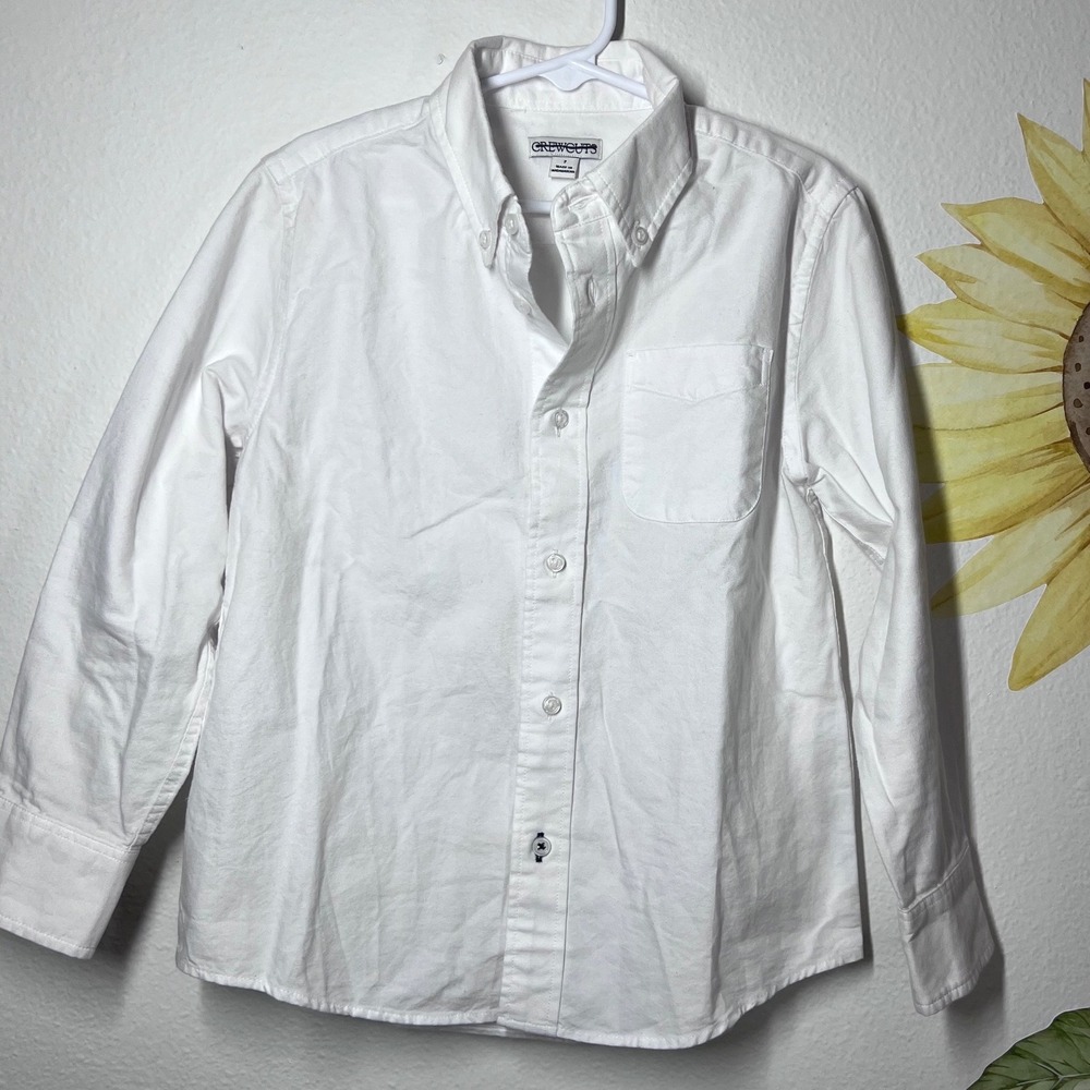 Crewcuts Boys White Long Sleeve Button Down Oxford Shirt Size 7 J Crew Cotton - Picture 1 of 3